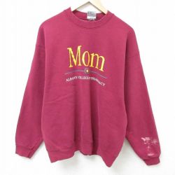 L★古着 長袖 スウェット メンズ 90年代 90s Mom クルーネック USA製 エンジ 25mar26 中古 スエット トレーナー トップス