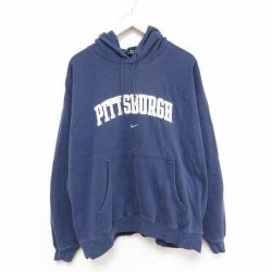 XL★古着 ナイキ NIKE 長袖 スウェット パーカー メンズ 00年代 00s ピッツバーグ 刺繍 大きいサイズ 紺 ネイビー 25mar26 中古 スエット トレーナー トップス