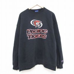 XL★古着 チャンピオン Champion 長袖 スウェット メンズ 00年代 00s パシフィック タイガース 大きいサイズ クルーネック 黒 ブラック 25mar26 中古 スエット トレーナー トップス