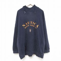 XL★古着 ノーティカ NAUTICA 長袖 ブランド スウェット パーカー メンズ ビッグロゴ 刺繍 大きいサイズ コットン 紺 ネイビー 25mar26 中古 スエット トレーナー トップス