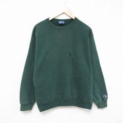 【50%OFF】L★古着 チャンピオン Champion 長袖 スウェット メンズ 90年代 90s 無地 クルーネック USA製 緑 グリーン 25mar26 中古 スエット トレーナー トップス