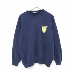 L★古着 リー Lee 長袖 スウェット メンズ 90年代 90s Safety クルーネック USA製 紺 ネイビー 25mar26 中古 スエット トレーナー トップス