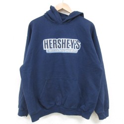 L★古着 長袖 スウェット パーカー メンズ 00年代 00s ハーシーズ チョコレートワールド 紺 ネイビー 25mar27 中古 スエット トレーナー トップス