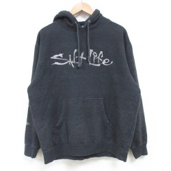 L★古着 長袖 スウェット パーカー メンズ SALTLIFE 濃グレー 霜降り 25mar27 中古 スエット トレーナー トップス