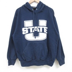 L★古着 MVスポーツ 長袖 スウェット パーカー メンズ 00年代 00s UTAH STATE 紺 ネイビー 25mar27 中古 スエット トレーナー トップス