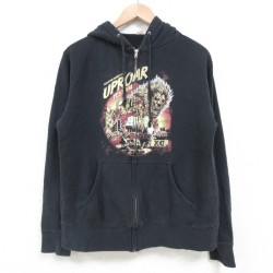 M★古着 長袖 ロック バンド フルジップ スウェット パーカー メンズ ウプロアフェスティバル 黒 ブラック 【spe】 25mar27 中古 スエット トレーナー トップス