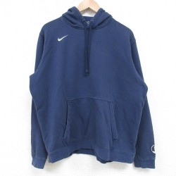 L★古着 ナイキ NIKE 長袖 スウェット パーカー メンズ ワンポイントロゴ 紺 ネイビー 25mar27 中古 スエット トレーナー トップス
