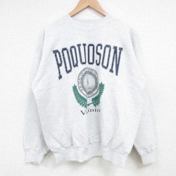 L★古着 ヘインズ Hanes 長袖 スウェット メンズ 90年代 90s POQUOSON クルーネック 薄グレー 霜降り 25mar27 中古 スエット トレーナー トップス