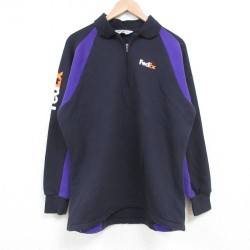 【50%OFF】L★古着 長袖 ハーフジップ スウェット メンズ フェデックス ツートンカラー 襟付き 黒他 ブラック 25mar27 中古 スエット トレーナー トップス