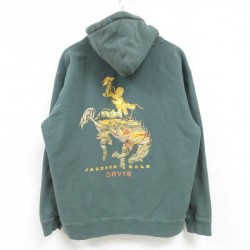 L★古着 オービス ORVIS 長袖 スウェット パーカー メンズ ワンポイントロゴ 緑 グリーン 25mar27 中古 スエット トレーナー トップス