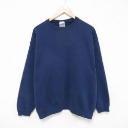 L★古着 フルーツオブザルーム 長袖 スウェット メンズ 90年代 90s 無地 クルーネック USA製 紺 ネイビー 25mar28 中古 スエット トレーナー トップス