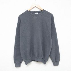 M★古着 ラッセル 長袖 スウェット メンズ 00年代 00s 無地 クルーネック 濃グレー 霜降り 【spe】 25mar28 中古 スエット トレーナー トップス