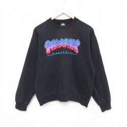 【50%OFF】M★古着 スラッシャー 長袖 スウェット メンズ キガヌ大ラガビヌ クルーネック 黒 ブラック 25mar28 中古 スエット トレーナー トップス