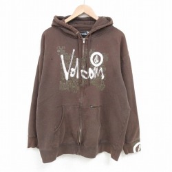 L★古着 ボルコム VOLCOM 長袖 フルジップ スウェット パーカー メンズ ビッグロゴ 茶 ブラウン 25mar28 中古 スエット トレーナー トップス