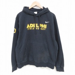 XL★古着 ナイキ NIKE 長袖 スウェット パーカー メンズ アデルファ フィールドホッケー 10 黒 ブラック 25mar28 中古 スエット トレーナー トップス
