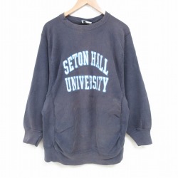 L★古着 長袖 スウェット メンズ 90年代 90s シートンホール 大学 クルーネック 濃グレー 【spe】 25mar28 中古 スエット トレーナー トップス