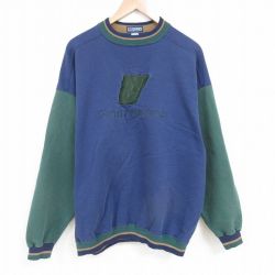 XL★古着 長袖 スウェット メンズ 00年代 00s ユナイテッド航空 刺繍 マルチカラー 大きいサイズ ヒジ当て クルーネック 紺他 ネイビー 【spe】 25mar29 中古 スエット トレーナー トップス
