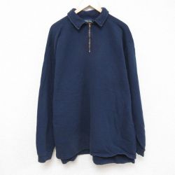 XL★古着 長袖 ハーフジップ スウェット メンズ 00年代 00s 無地 大きいサイズ コットン クルーネック カナダ製 紺 ネイビー 25mar31 中古 スエット トレーナー トップス