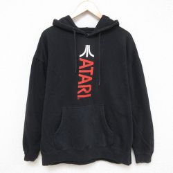 【20%OFF】XL★古着 長袖 スウェット パーカー メンズ ATARI アタリ 黒 ブラック 25mar31 中古 スエット トレーナー トップス