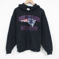 【50%OFF】L★古着 長袖 スウェット パーカー メンズ 00年代 00s NFL ニューイングランドペイトリオッツ 黒 ブラック アメフト スーパーボウル 25mar31 中古 スエット トレーナー トップス