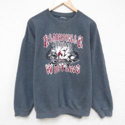 XL★古着 長袖 スウェット メンズ レスリング 大きいサイズ クルーネック グレー 霜降り 25mar31 中古 スエット トレーナー トップス