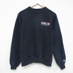 L★古着 チャンピオン Champion 長袖 スウェット メンズ FUSION クルーネック 黒 ブラック 25mar31 中古 スエット トレーナー トップス