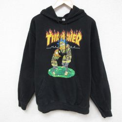 XL★古着 長袖 スウェット パーカー メンズ THRASHER スラッシャー アニメ リックアンドモーティ 黒 ブラック 25mar31 中古 スエット トレーナー トップス