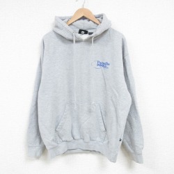 XL★古着 長袖 スウェット パーカー メンズ ワンポイントロゴ Paradis POOLS 薄グレー 霜降り 25mar31 中古 スエット トレーナー トップス