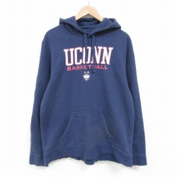 【50%OFF】L★古着 長袖 スウェット パーカー メンズ コネチカット 大学 バスケットボール 紺 ネイビー 25mar31 中古 スエット トレーナー トップス