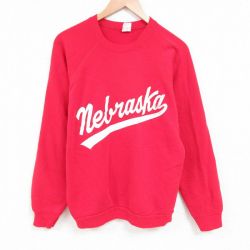 【50%OFF】XL★古着 TULTEX 長袖 スウェット メンズ 90年代 90s ネブラスカ クルーネック USA製 赤 レッド 25apr01 中古 スエット トレーナー トップス