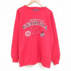 XL★古着 長袖 スウェット メンズ 90年代 90s ジョージア 大きいサイズ クルーネック 赤 レッド 25apr01 中古 スエット トレーナー トップス