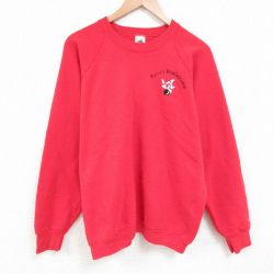 【50%OFF】XL★古着 フルーツオブザルーム 長袖 スウェット メンズ 90年代 90s ボーリング ラグラン クルーネック USA製 赤 レッド 25apr01 中古 スエット トレーナー トップス