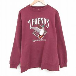 XL★古着 長袖 スウェット メンズ 00年代 00s カモ 刺繍 クルーネック エンジ 25apr01 中古 スエット トレーナー トップス