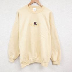【50%OFF】【50%OFF】XL★古着 長袖 スウェット メンズ 00年代 00s 刺繍 大きいサイズ クルーネック 薄黄 イエロー 25apr01 中古 スエット トレーナー トップス