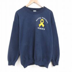 【50%OFF】XL★古着 長袖 スウェット メンズ 00年代 00s イエローリボン 大きいサイズ クルーネック 紺 ネイビー 25apr01 中古 スエット トレーナー トップス