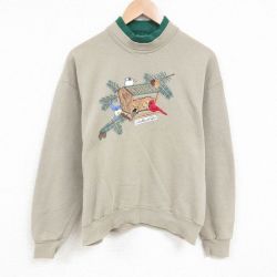 L★古着 長袖 スウェット メンズ 90年代 90s ショウジョウコウカンチョウ 刺繍 クルーネック USA製 生成り 25apr02 中古 スエット トレーナー トップス