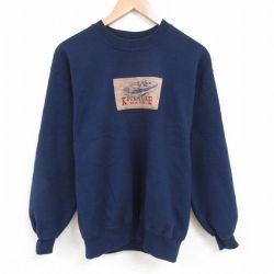 L★古着 ジャージーズ 長袖 スウェット メンズ 90年代 90s ケウカ湖 刺繍 クルーネック USA製 紺 ネイビー 25apr02 中古 スエット トレーナー トップス