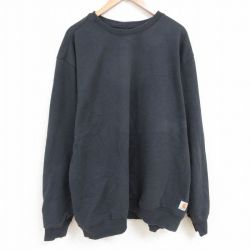 XL★古着 カーハート Carhartt 長袖 スウェット メンズ 無地 大きいサイズ ロング丈 クルーネック 黒 ブラック 25apr02 中古 スエット トレーナー トップス