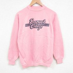 L★古着 長袖 スウェット メンズ 80年代 80s バルーク カレッジ ラグラン クルーネック ピンク 25apr02 中古 スエット トレーナー トップス
