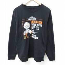 L★古着 長袖 スウェット メンズ 00年代 00s アニメ 僕のヒーローアカデミア 爆豪勝己 クルーネック 黒 ブラック 25apr03 中古 スエット トレーナー トップス