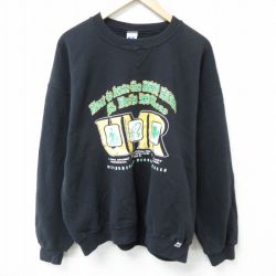 XL★古着 ラッセル 長袖 スウェット メンズ 00年代 00s 馬 クローバー 大きいサイズ クルーネック 黒 ブラック 25apr03 中古 スエット トレーナー トップス