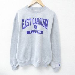 L★古着 チャンピオン Champion 長袖 スウェット メンズ イーストカロライナ クルーネック グレー 霜降り 25apr03 中古 スエット トレーナー トップス