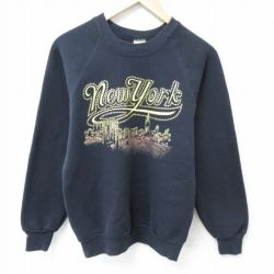 S★古着 フルーツオブザルーム 長袖 スウェット メンズ 80年代 80s ニューヨーク ラグラン クルーネック USA製 黒 ブラック 25apr03 中古 スエット トレーナー トップス