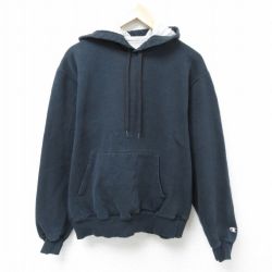 【50%OFF】L★古着 チャンピオン Champion 長袖 スウェット パーカー メンズ 無地 黒 ブラック 25apr03 中古 スエット トレーナー トップス