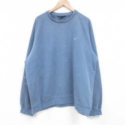 XL★古着 ナイキ NIKE 長袖 スウェット メンズ 00年代 00s ワンポイントロゴ 大きいサイズ ラグラン クルーネック 薄紺 ネイビー 25apr04 中古 スエット トレーナー トップス