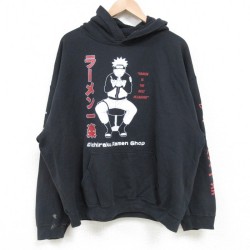 XL★古着 長袖 スウェット パーカー メンズ アニメ NARUTO ナルト疾風伝 黒 ブラック 25apr04 中古 スエット トレーナー トップス