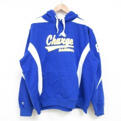 L★古着 ホロウェイ 長袖 スウェット パーカー メンズ Charge 野球 ツートンカラー ラグラン 青他 ブルー 25apr04 中古 スエット トレーナー トップス