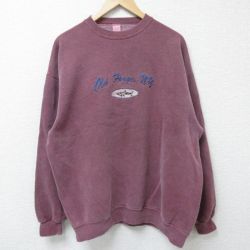 【50%OFF】XL★古着 長袖 スウェット メンズ 00年代 00s 魚 刺繍 クルーネック エンジ 霜降り 25apr05 中古 スエット トレーナー トップス