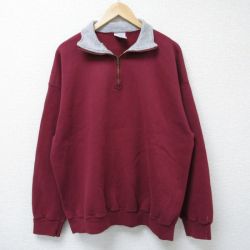 【50%OFF】XL★古着 TULTEX 長袖 ハーフジップ スウェット メンズ 90年代 90s 無地 エンジ 25apr05 中古 スエット トレーナー トップス