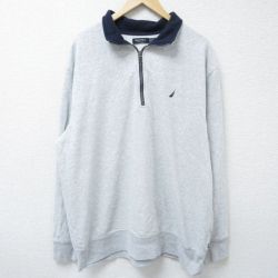 XL★古着 ノーティカ NAUTICA 長袖 ブランド ハーフジップ スウェット メンズ ワンポイントロゴ 大きいサイズ 薄グレー 霜降り 25apr05 中古 スエット トレーナー トップス